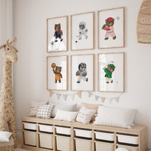 Load image into Gallery viewer, Sports teddy bear set of 6 art prints 07-34001