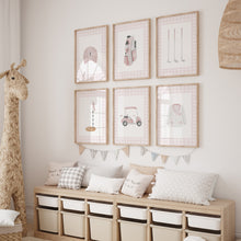 Load image into Gallery viewer, Pink gingham pattern watercolor golf set of 6 art print 07-31103