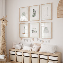 Load image into Gallery viewer, Sage green gingham pattern watercolor golf set of 6 art print 07-27116