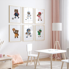Load image into Gallery viewer, Sports teddy bear set of 6 art prints 07-34001