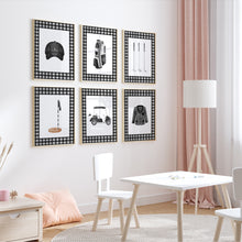 Load image into Gallery viewer, Black gingham pattern watercolor golf set of 6 art print 07-31102