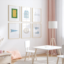 Load image into Gallery viewer, Watercolor Blue Volleyball set of 6 art print 07-30001