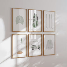 Load image into Gallery viewer, Sage green watercolor golf set of 6 art print 07-27115