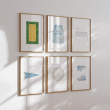 Load image into Gallery viewer, Watercolor Blue Volleyball set of 6 art print 07-30001