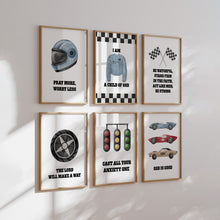 Load image into Gallery viewer, Watercolor car racer Christian kids bible verse set of 6 art print 07-31701