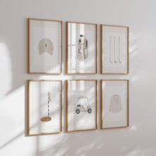 Load image into Gallery viewer, Neutral gingham pattern watercolor golf set of 6 art print 07-31101