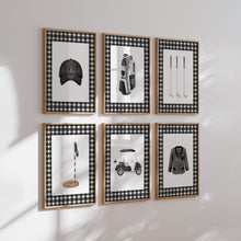 Load image into Gallery viewer, Black gingham pattern watercolor golf set of 6 art print 07-31102