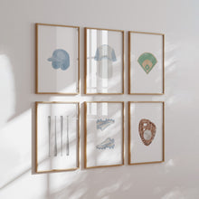 Load image into Gallery viewer, Watercolor Blue baseball set of 6 art print 07-30301