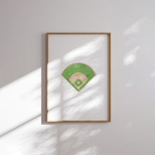 Load image into Gallery viewer, watercolor red baseball jersey, ball, glove, cap, bat, shoes, ground set of 6 wall art prints 07-27311