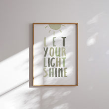 Load image into Gallery viewer, set of 6 sage green let your shine Christian kids bible verse art print 07-123