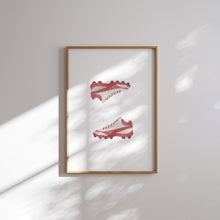 Load image into Gallery viewer, watercolor red baseball jersey, ball, glove, cap, bat, shoes, ground set of 6 wall art prints 07-27311