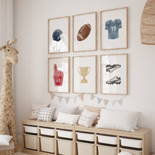 Load image into Gallery viewer, Watercolor Blue American football set of 6 art prints 07-29601