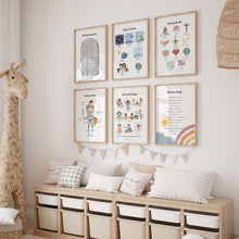 Load image into Gallery viewer, set of 6 Christian kids educational art prints 07-179