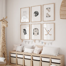 Load image into Gallery viewer, Watercolor Black neutral hockey set of 6 art print 07-31304