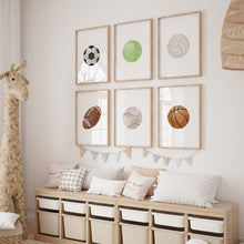 Load image into Gallery viewer, Watercolor sports ball set of 6 art print 07-304