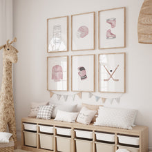 Load image into Gallery viewer, watercolor pink hockey art print (Choose your print) 07-31301