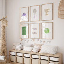 Load image into Gallery viewer, Purple watercolor tennis set of 6 wall art prints 07-27712