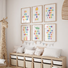 Load image into Gallery viewer, set of 6 colorful Christian kids bible verse art prints 07-20105
