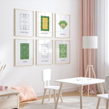 Load image into Gallery viewer, Watercolor set of 6 sports field wall art print 07-322