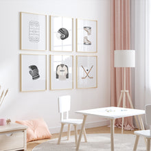 Load image into Gallery viewer, Watercolor Black neutral hockey set of 6 art print 07-31304