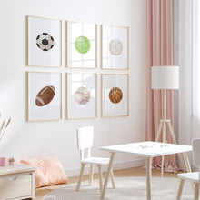 Load image into Gallery viewer, Watercolor sports ball set of 6 art print 07-304