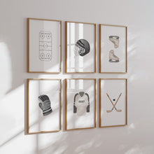 Load image into Gallery viewer, Watercolor Black neutral hockey set of 6 art print 07-31304