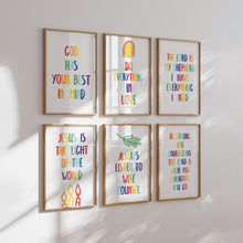 Load image into Gallery viewer, set of 6 colorful Christian kids bible verse art prints 07-20105