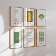 Load image into Gallery viewer, Watercolor set of 6 sports field wall art print 07-322