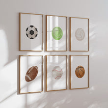 Load image into Gallery viewer, Watercolor sports ball set of 6 art print 07-304
