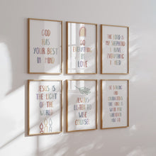 Load image into Gallery viewer, set of 6 boho Christian kids bible verse art prints 07-20104
