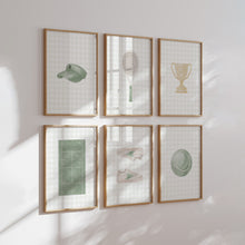 Load image into Gallery viewer, Sage green watercolor tennis set of 6 wall art prints 07-27711