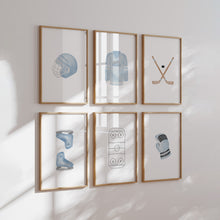 Load image into Gallery viewer, Watercolor Blue hockey set of 6 art print 07-30601