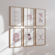 Load image into Gallery viewer, Watercolor Pink hockey set of 6 art print 07-31301