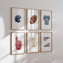 Load image into Gallery viewer, Watercolor Blue American football set of 6 art prints 07-29601