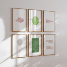 Load image into Gallery viewer, Pink watercolor tennis set of 6 wall art prints 07-27706
