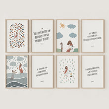 Load image into Gallery viewer, Set of 8 boho Christian kids Jesus bible scene art prints 07-298