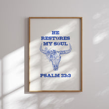 Load image into Gallery viewer, Blue retro cowgirl bible verse wall art print (Choose your print) 02-321