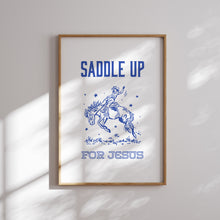 Load image into Gallery viewer, Blue retro cowgirl bible verse wall art print (Choose your print) 02-321