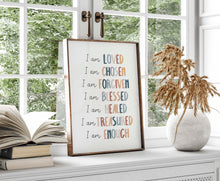 Load image into Gallery viewer, Boho Christian kids affirmation I an loved art print 07-200