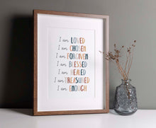 Load image into Gallery viewer, Boho Christian kids affirmation I an loved art print 07-200