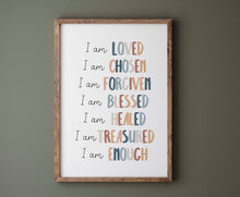 Load image into Gallery viewer, Boho Christian kids affirmation I an loved art print 07-200