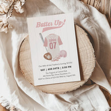 Load image into Gallery viewer, 0314 pink batter up birthday invitation template
