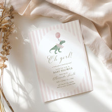 Load image into Gallery viewer, 2030 Pink T-Rex Baby Shower Invitation: Jurassic Theme (Digital Download)

