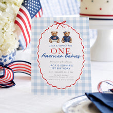 Load image into Gallery viewer, All American Twin 1st Birthday Invitation, 4th of July Patriotic Summer Party Template 0341
