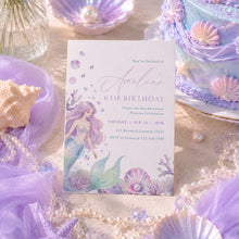 Load image into Gallery viewer, Mermaid Princess Birthday Invitation Under the Sea Watercolor Girl Template 0340
