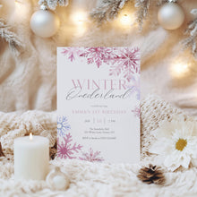 Load image into Gallery viewer, 0319 Pink Winter ONE-derland 1st Birthday Invitation, Pink Snowflake Girl Winter Wonderland Invite
