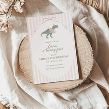 Load image into Gallery viewer, 0323 Pink tutu t-rex birthday invitation, girls&#39; birthday party, editable template, digital download

