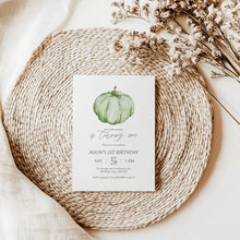 Load image into Gallery viewer, 0316 green pumpkin birthday invitation template

