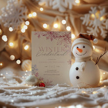 Load image into Gallery viewer, 0319 Pink Winter ONE-derland 1st Birthday Invitation, Pink Snowflake Girl Winter Wonderland Invite
