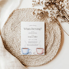 Load image into Gallery viewer, 2023 What’s Brewing Gender Reveal Invitation, Coffee Tea Editable Template
